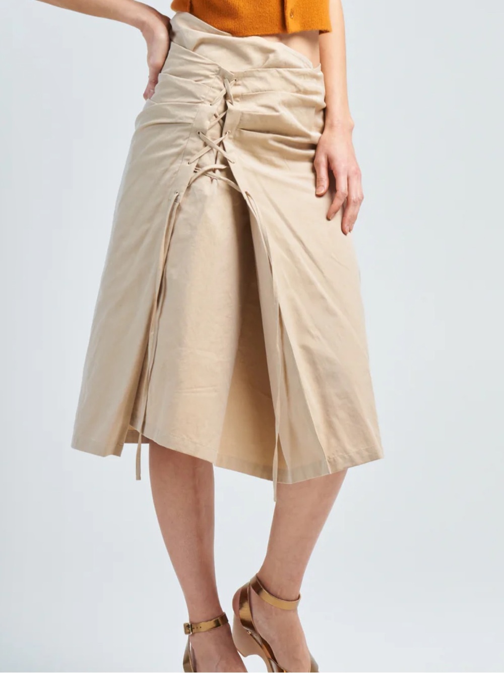 Dries Van Noten Siamo Bis Midi Skirt in Beige EU 40 US 10 Medium